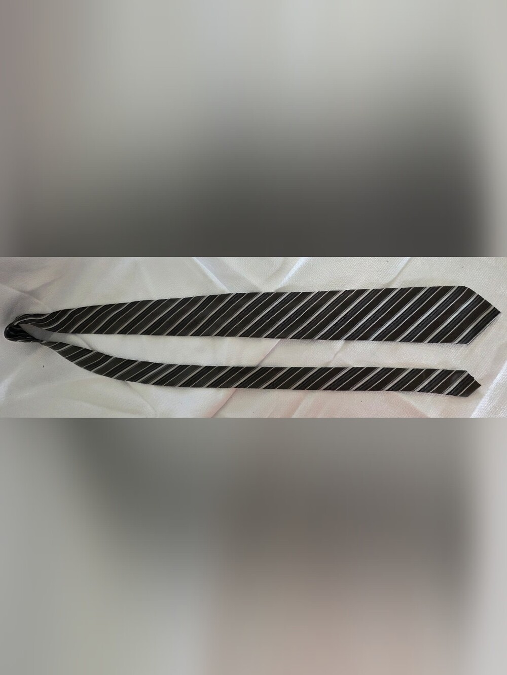 Calvin Klein Men's Black and Silver Striped Tie - Classic Formal Accessory
